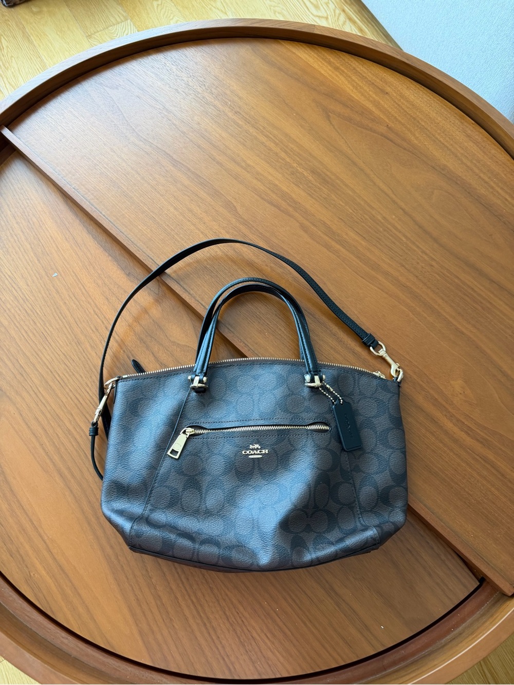Coach Black Signature Canvas Satchel with Gold Hardware and Black Trim